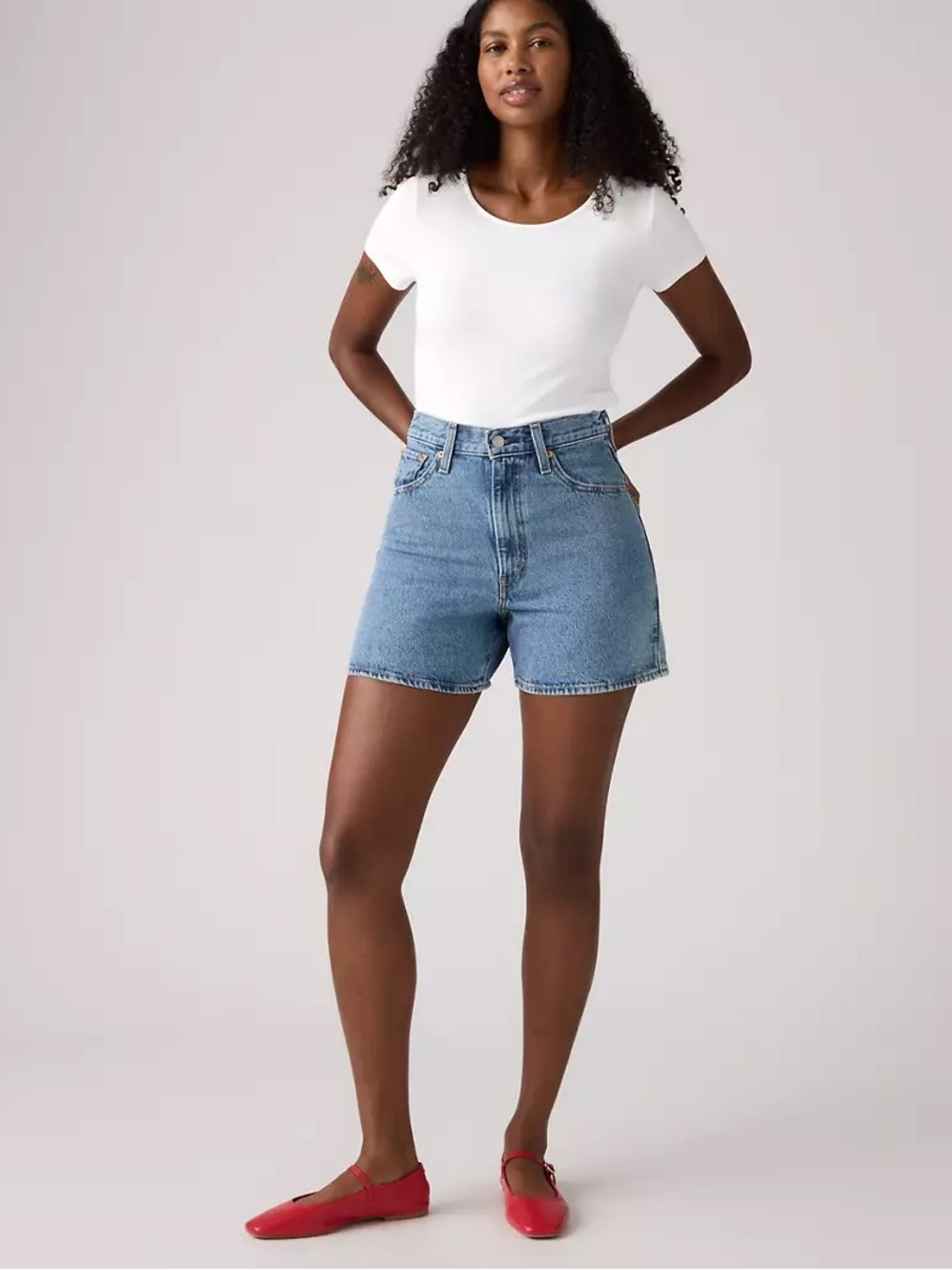 Levi's High Waist Women's CINCH Denim Shorts - Light Blue to Dark Blue Washes - Picture 9 of 10